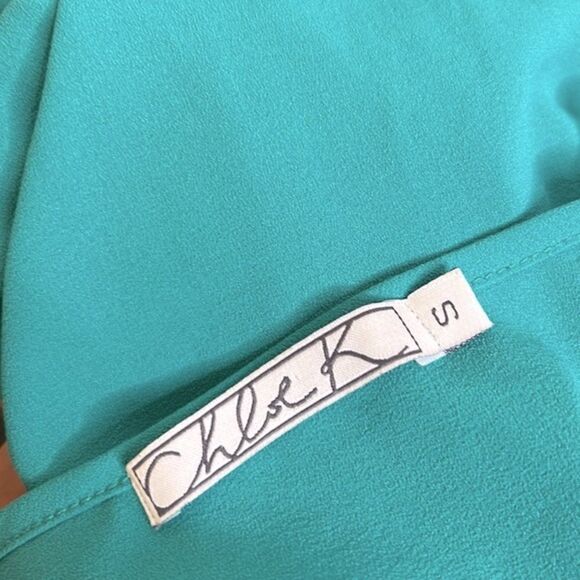 Chloe K. Turquoise Teal Pinched Waist Boho Hippie Mini Dress Size Small - Picture 6 of 6